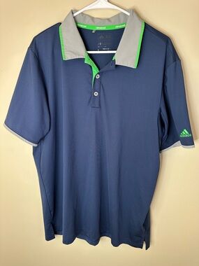 Adidas LARGE Climacool Loose Fit Navy Polo with Neon Green Trim